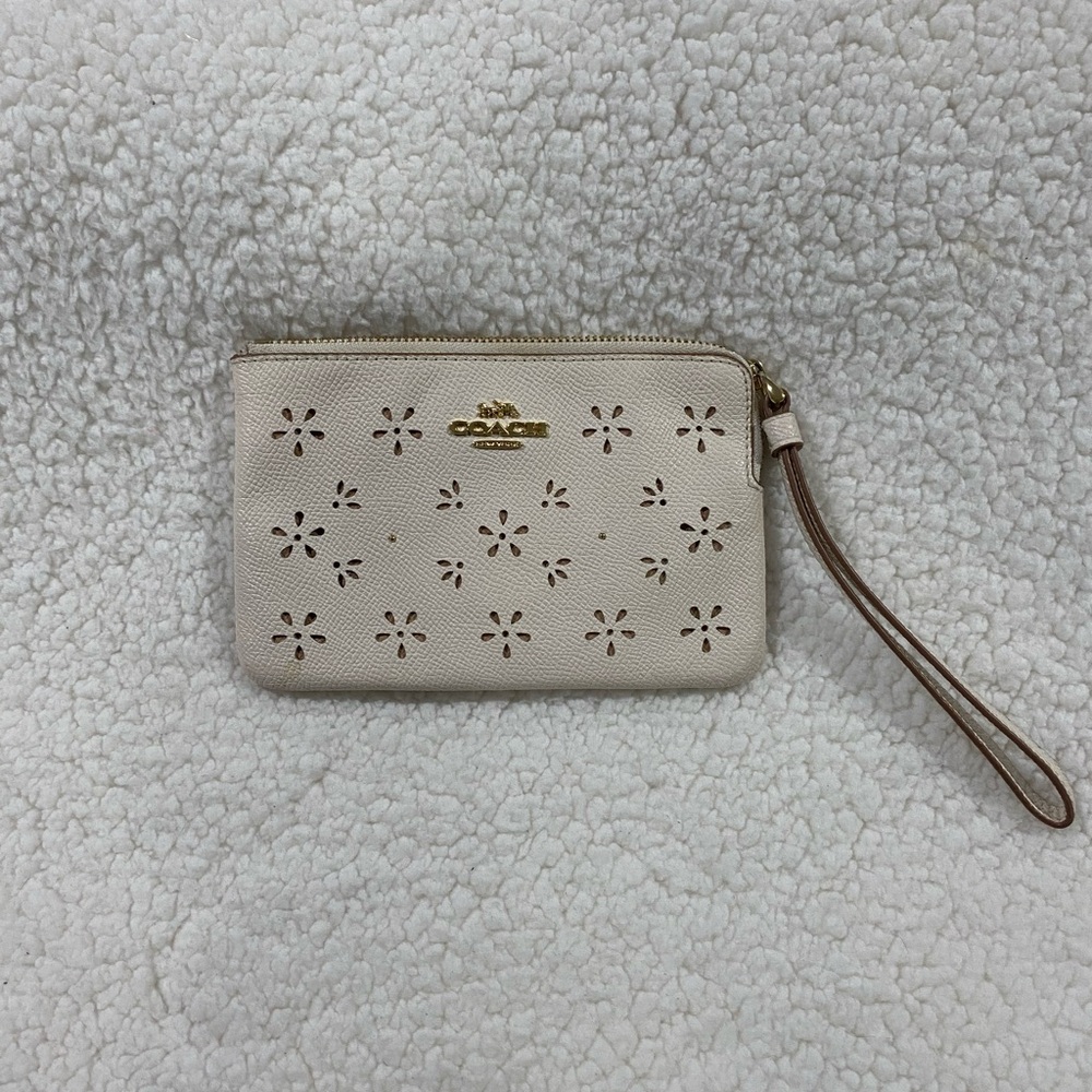 Coach Cream Perforated Leather Wristlet